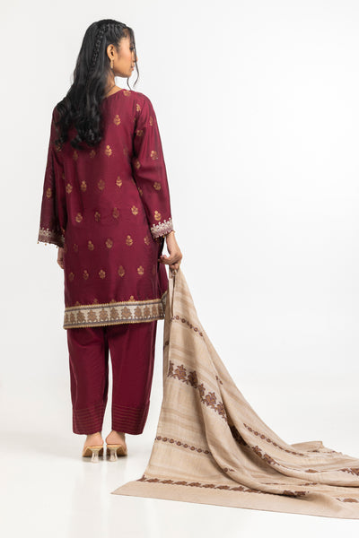 Jacquard Maroon Stitched Suit - Gul Ahmed