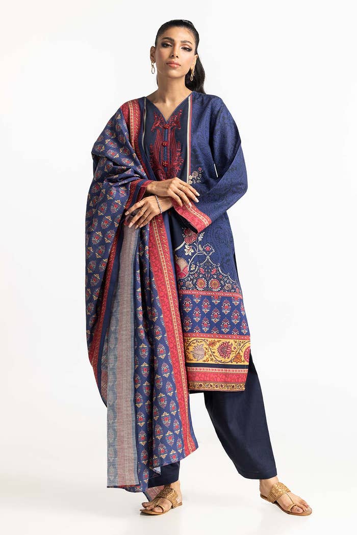 Khaddar Blue Stitched Suit - Gul Ahmed