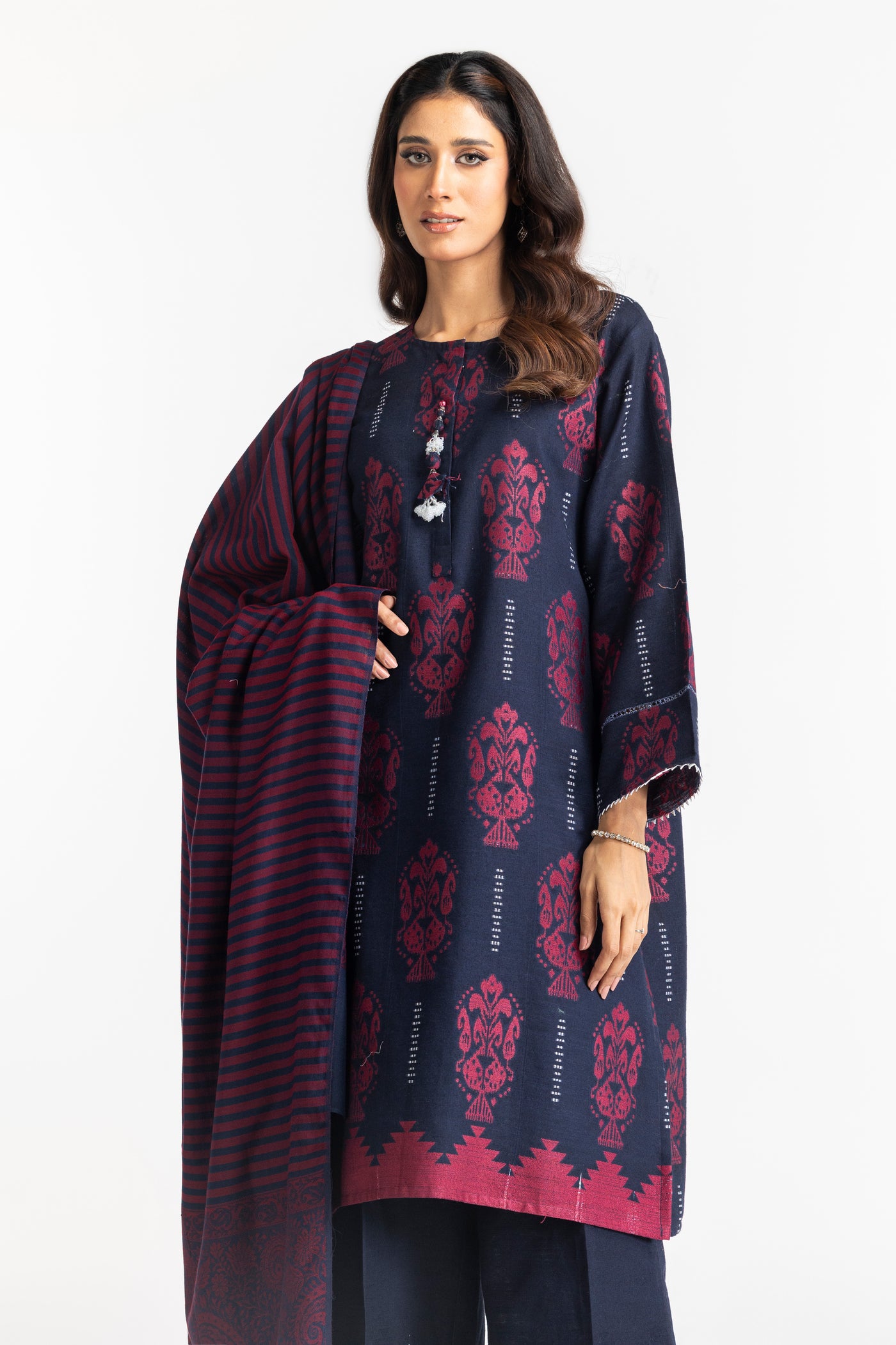 Jacquard Navy Stitched Suit - Gul Ahmed