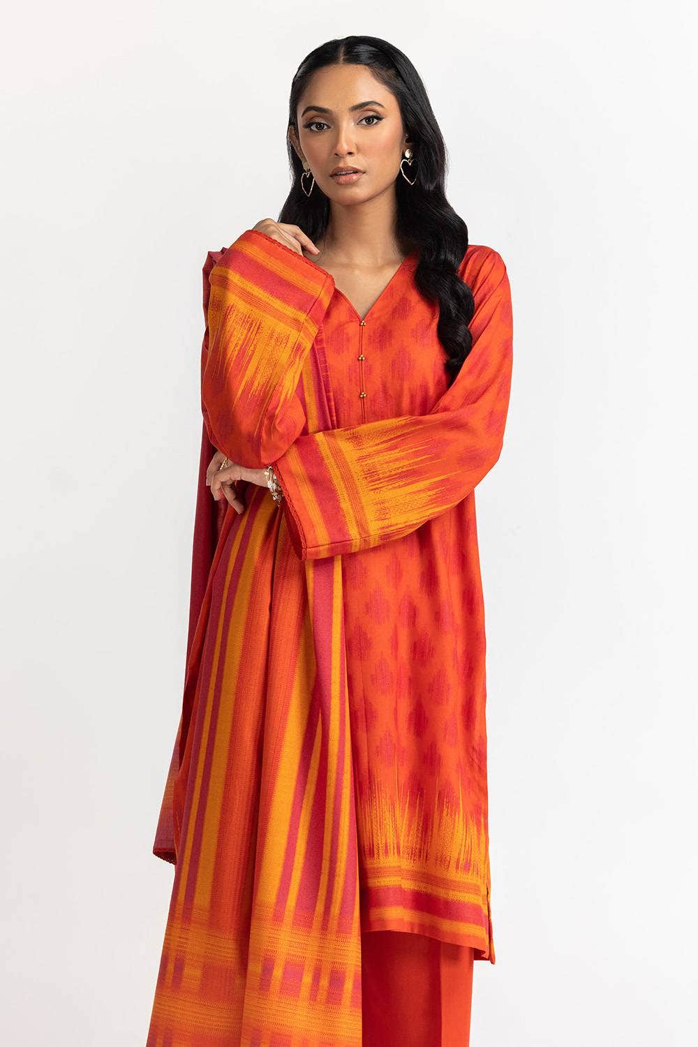 Dhanak Red Stitched Suit - Gul Ahmed