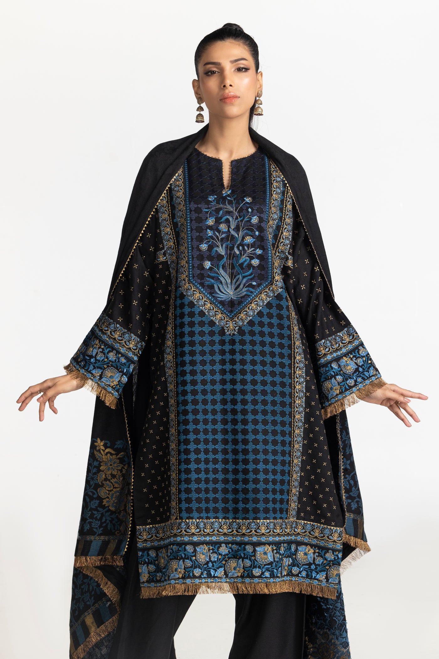 Acrylic Black Stitched Suit - Gul Ahmed