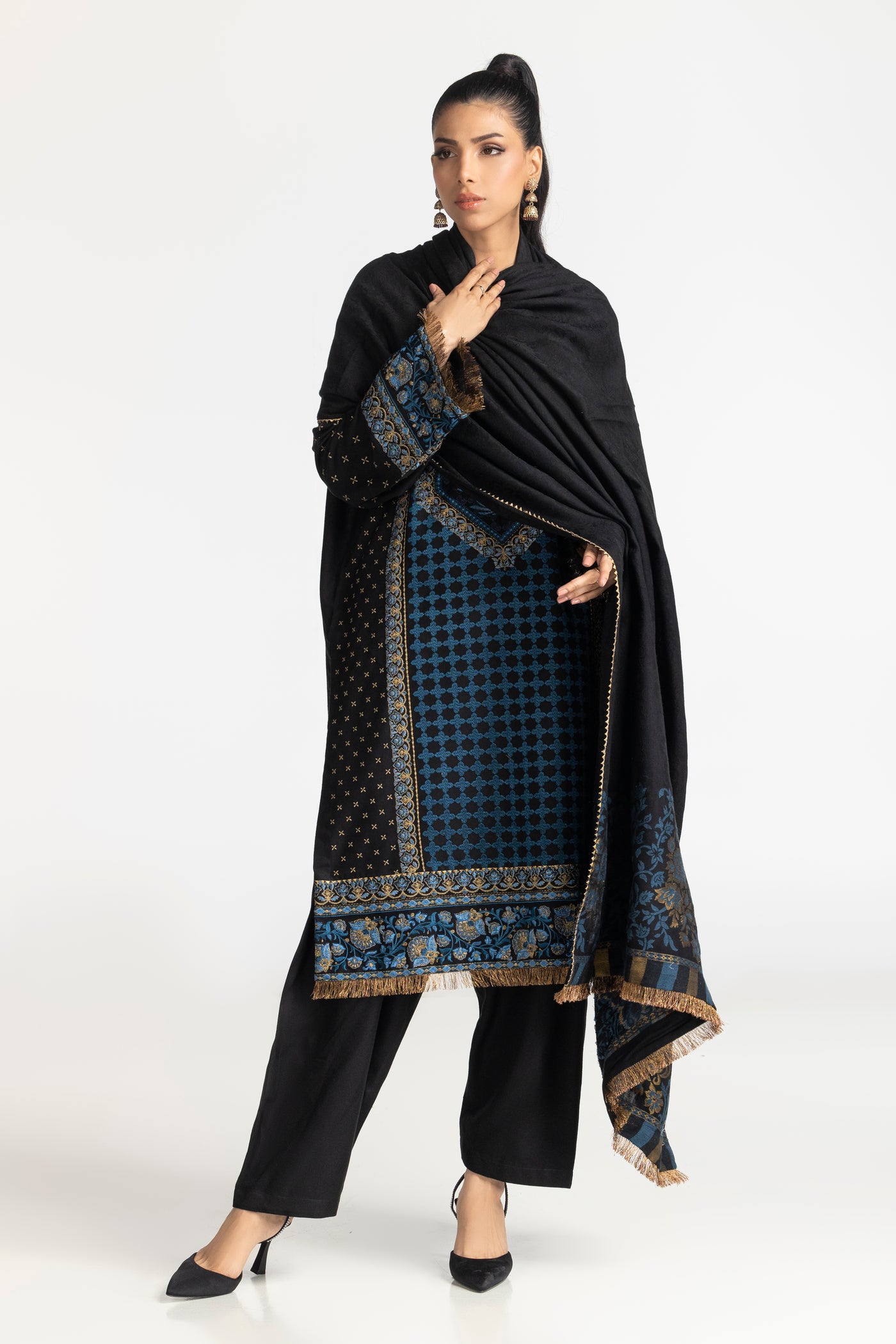 Acrylic Black Stitched Suit - Gul Ahmed