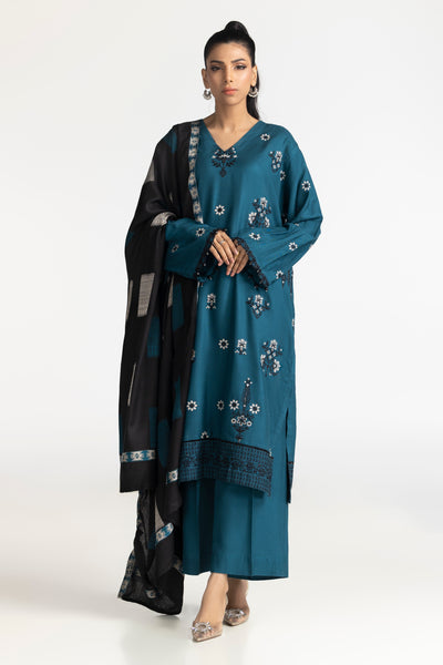 Acrylic Teal Stitched Suit - Gul Ahmed