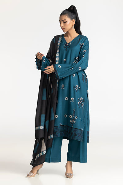 Acrylic Teal Stitched Suit - Gul Ahmed