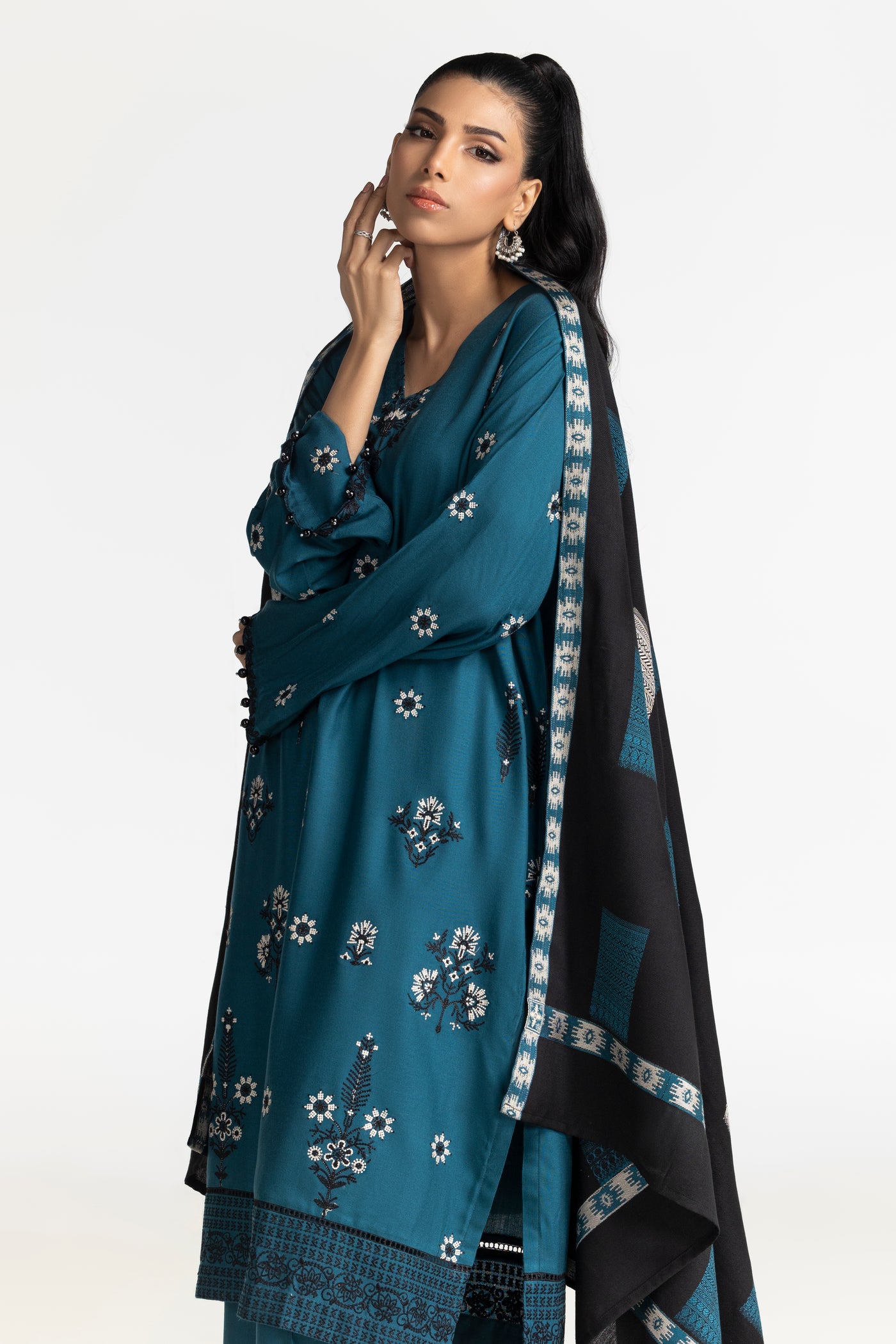 Acrylic Teal Stitched Suit - Gul Ahmed