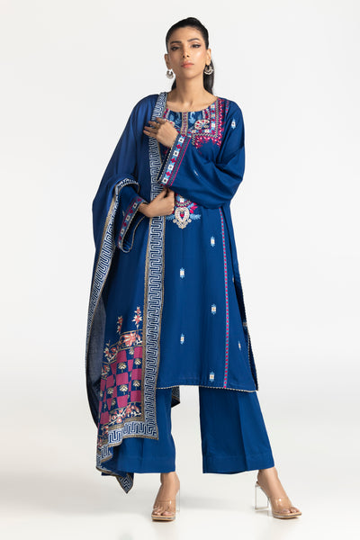 Karandi Blue Stitched Suit - Gul Ahmed