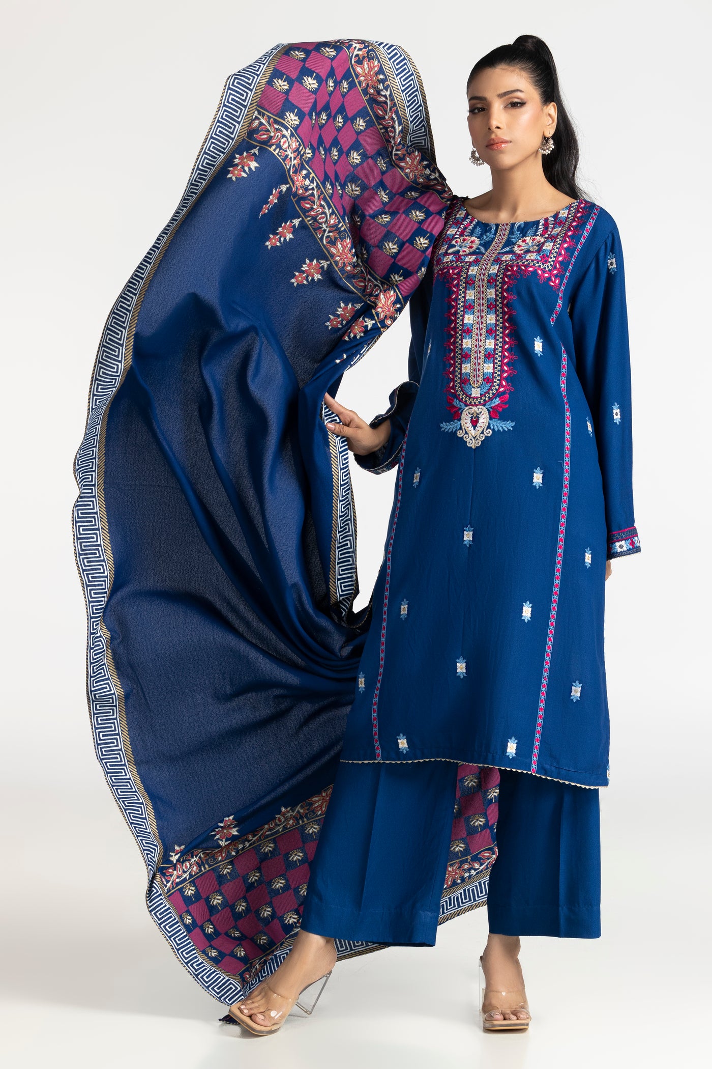 Karandi Blue Stitched Suit - Gul Ahmed