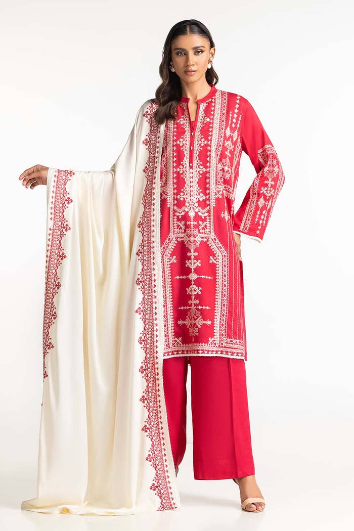 Cotail Red Stitched Suit - Gul Ahmed