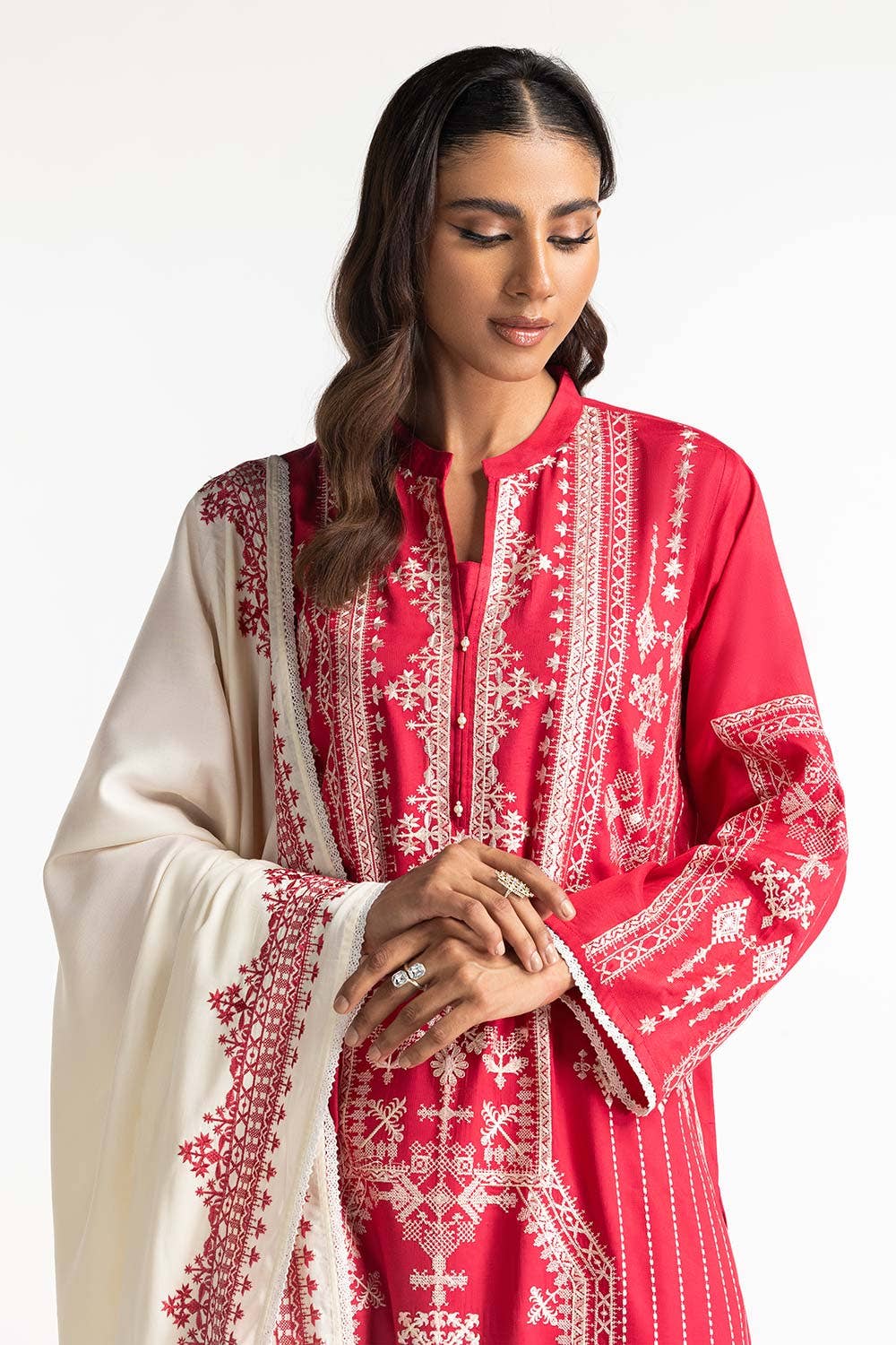 Cotail Red Stitched Suit - Gul Ahmed