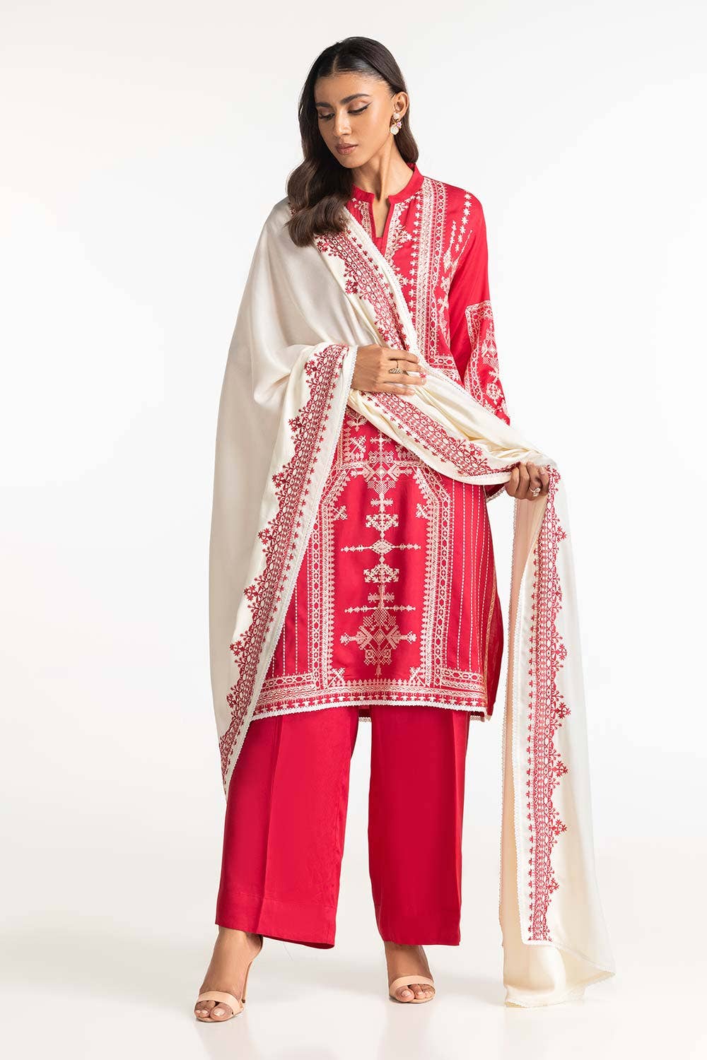 Cotail Red Stitched Suit - Gul Ahmed