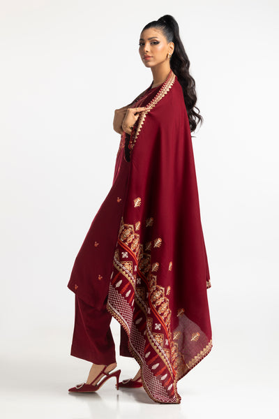 Acrylic Maroon Stitched Suit - Gul Ahmed