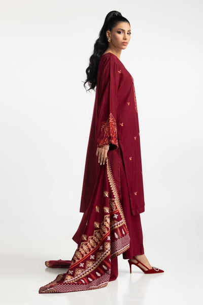 Acrylic Maroon Stitched Suit - Gul Ahmed