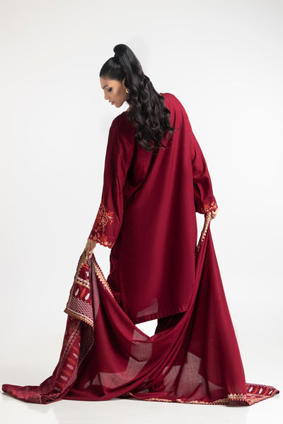 Acrylic Maroon Stitched Suit - Gul Ahmed