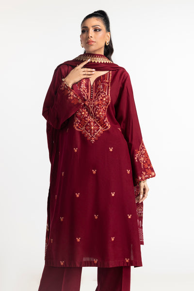 Acrylic Maroon Stitched Suit - Gul Ahmed