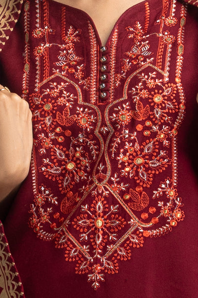 Acrylic Maroon Stitched Suit - Gul Ahmed