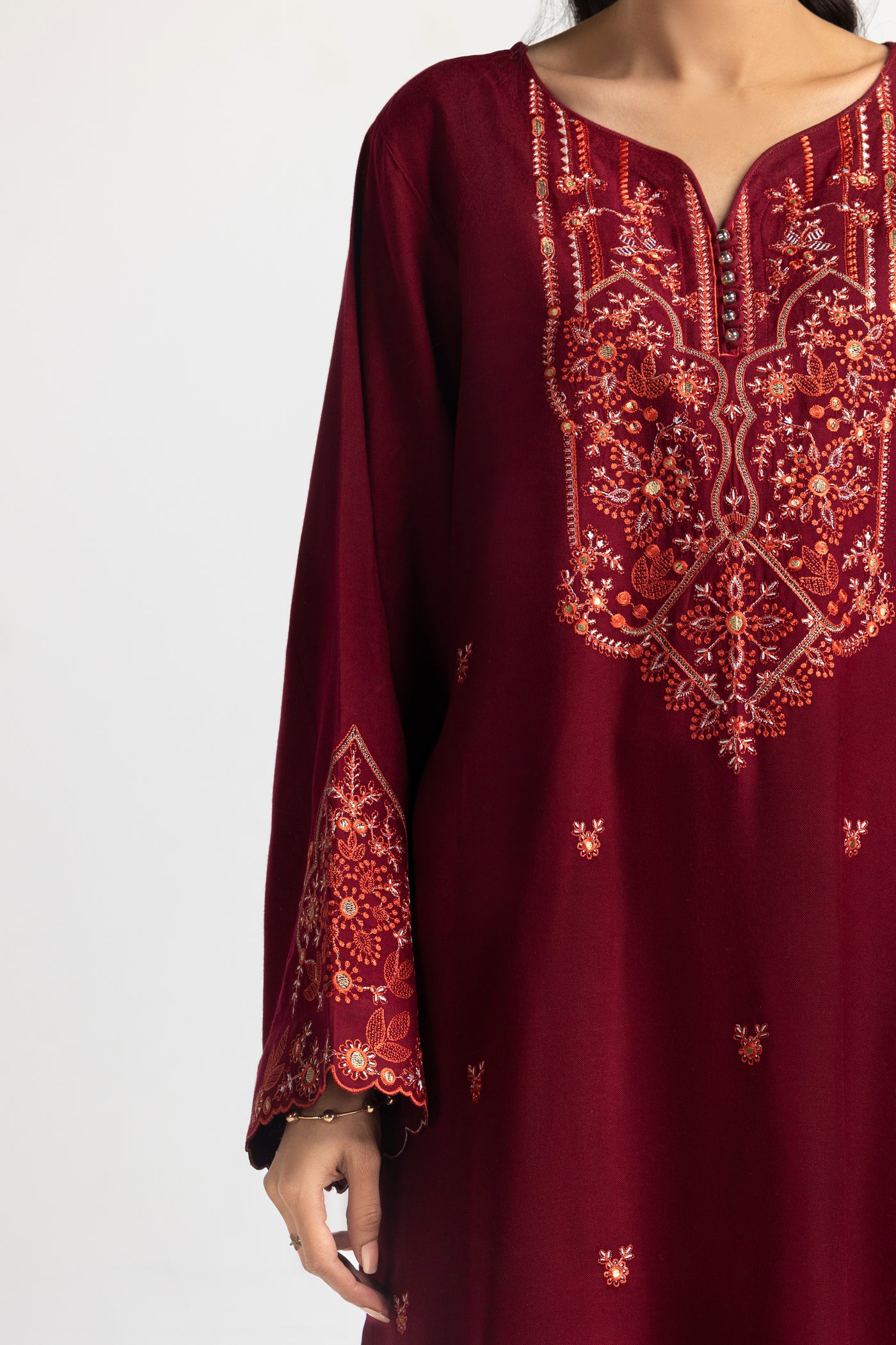 Acrylic Maroon Stitched Suit - Gul Ahmed