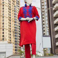 Textured Red Kurti - J. Junaid Jamshed