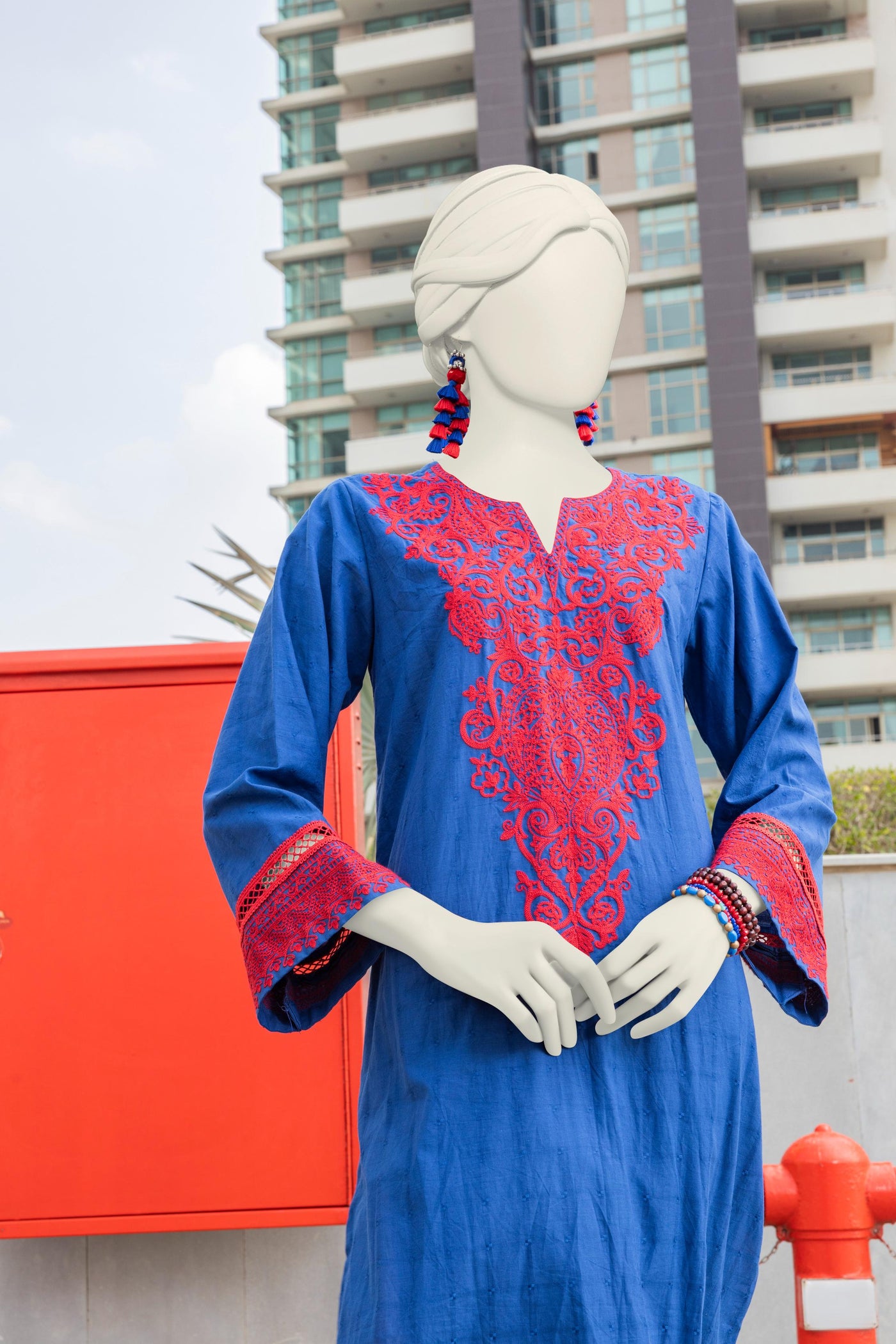 Textured Blue Kurti - J. Junaid Jamshed