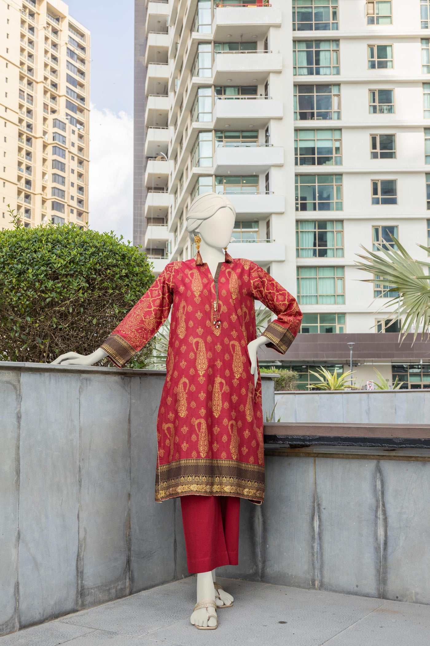 Lawn Red Kurti - J. Junaid Jamshed