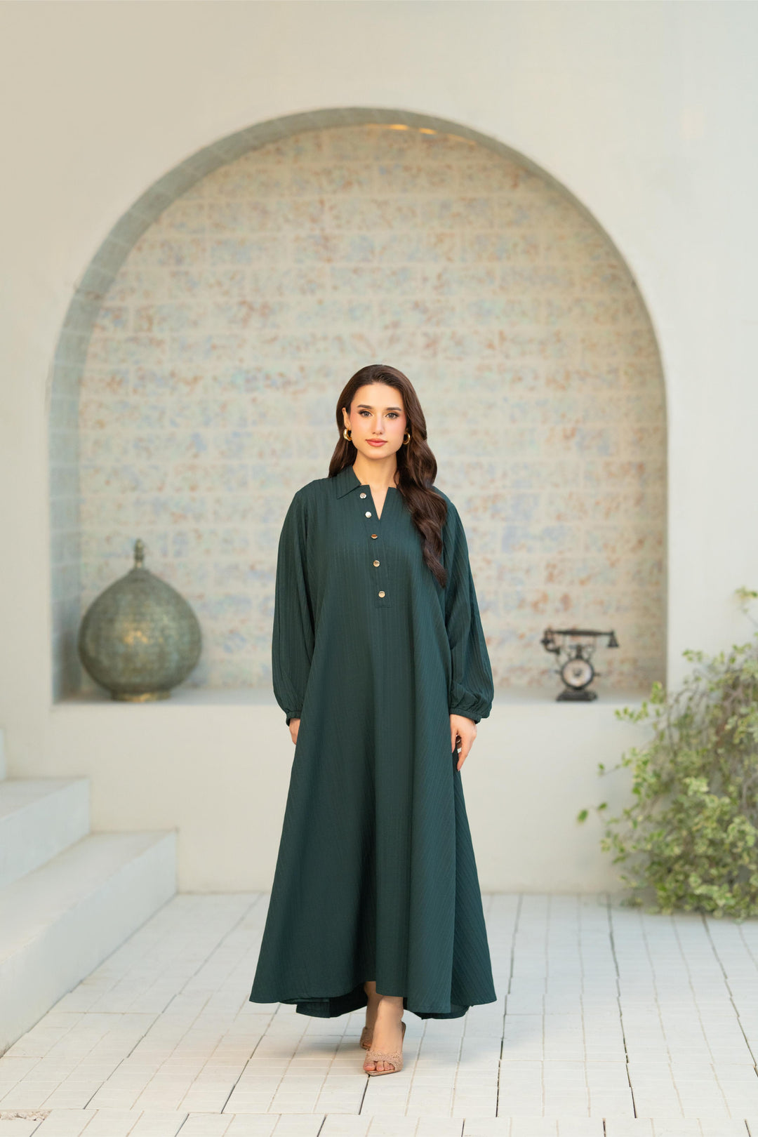 Textured Green Flow Dress Janan Textured Green Flow Dress Janan