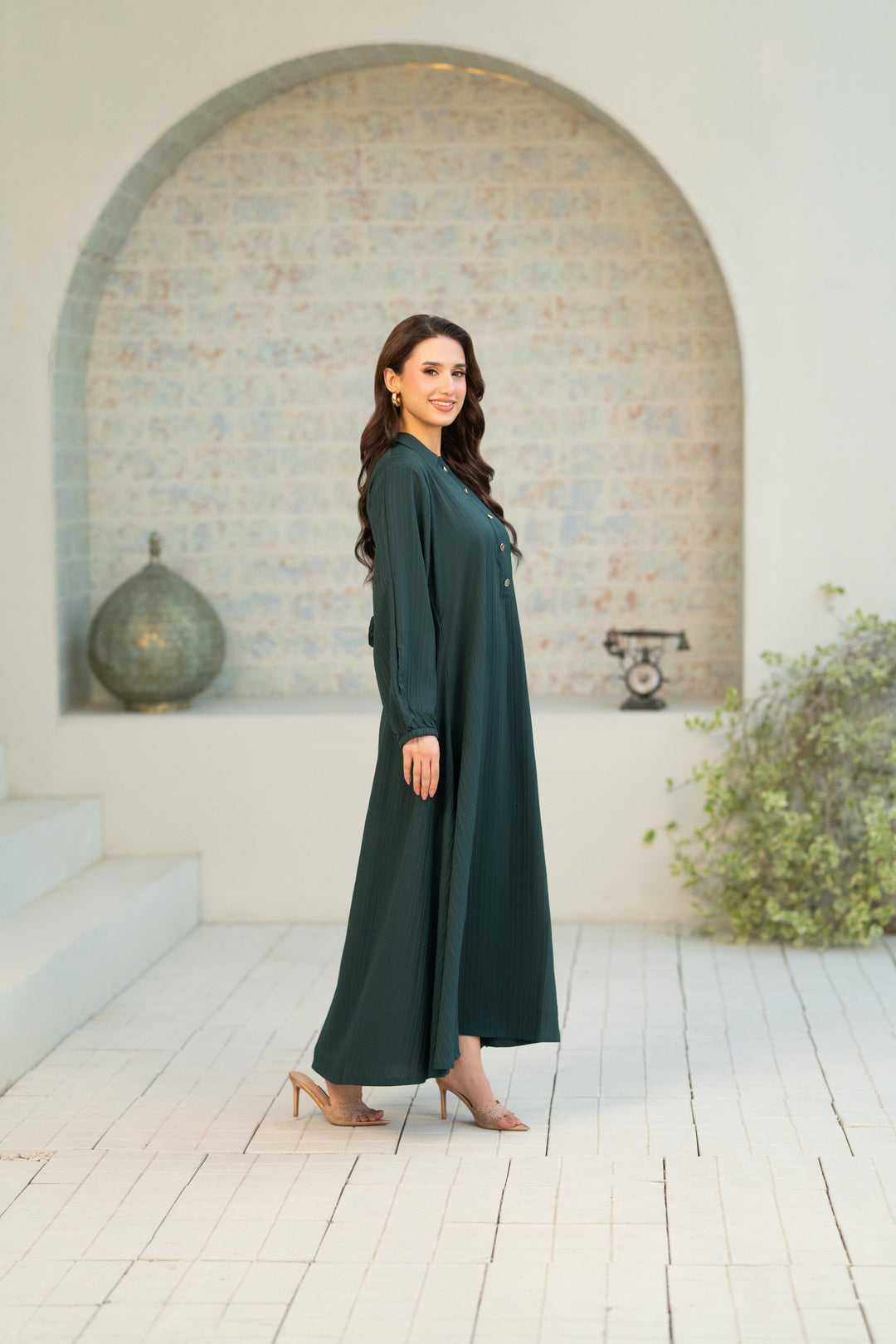 green flow dress Textured Green Flow Dress Janan