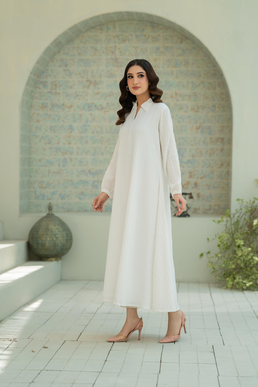 Textured White Flow Dress