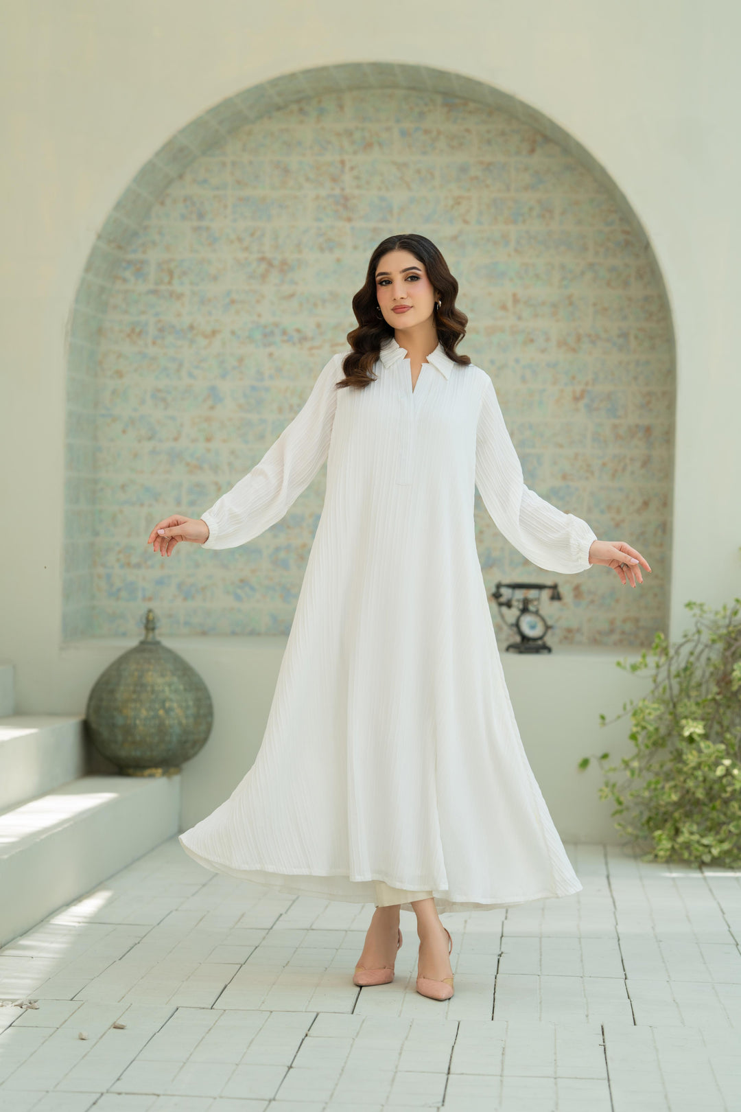 Textured White Flow Dress