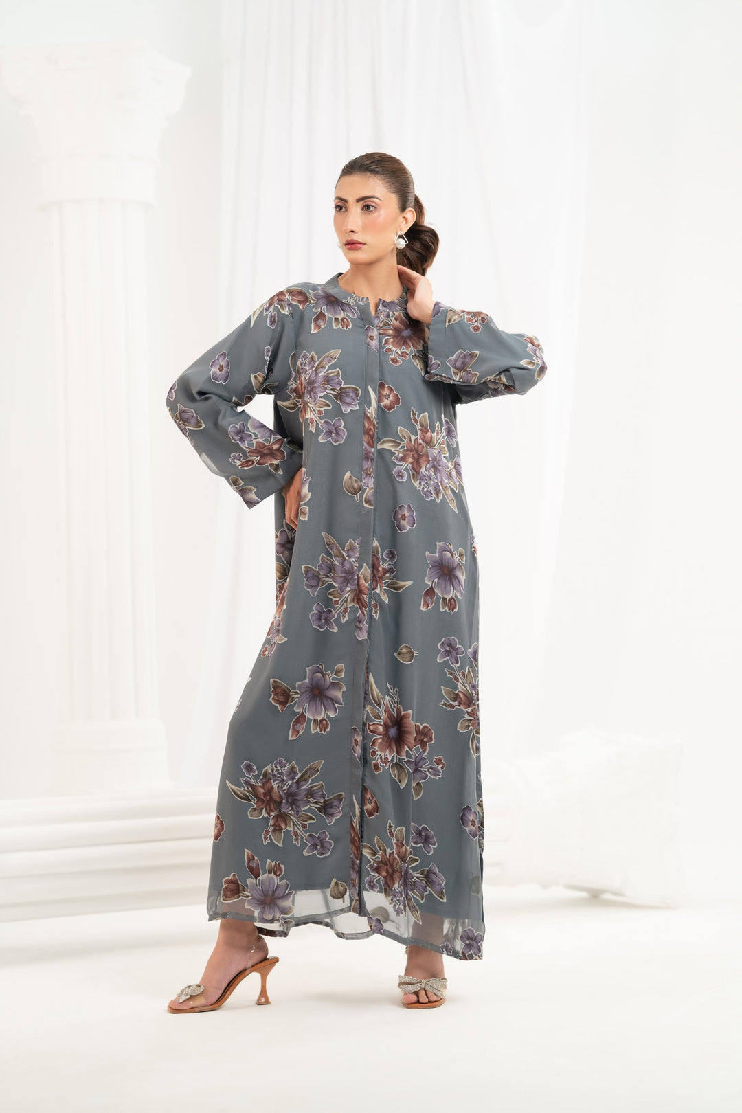 Slate Blossom Printed Dress
