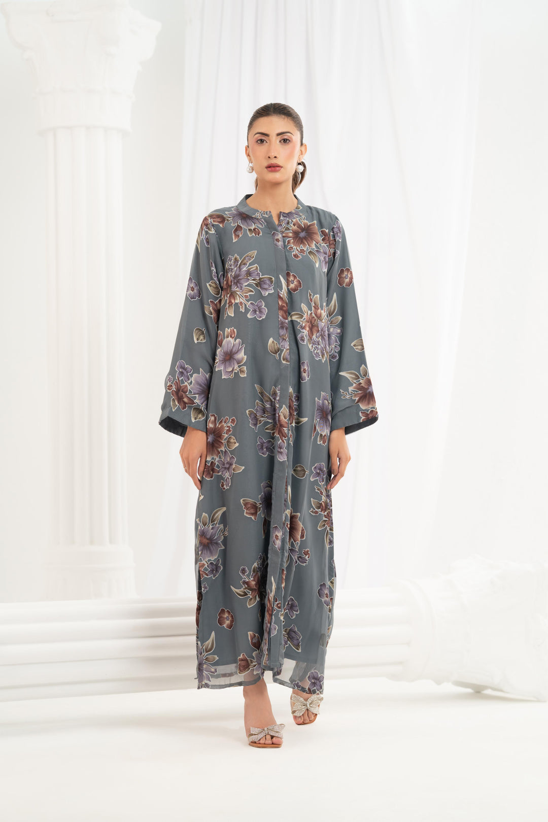 Slate Blossom Printed Dress