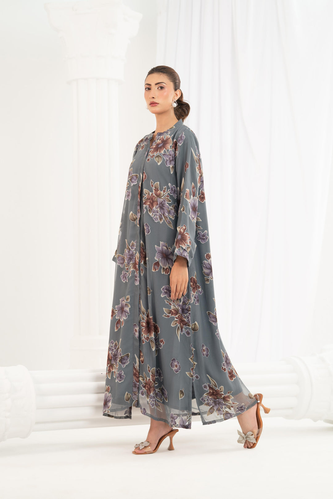 Slate Blossom Printed Dress