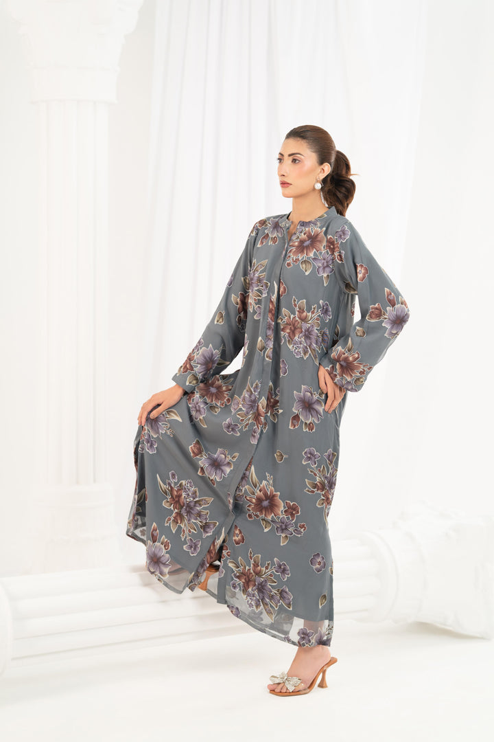 Slate Blossom Printed Dress