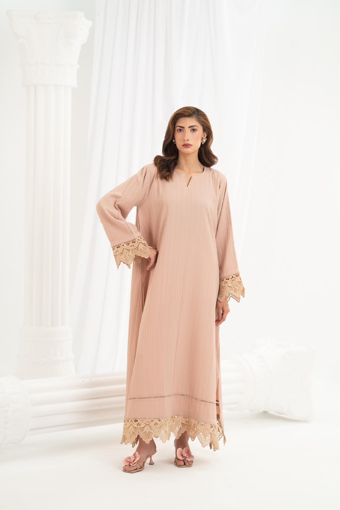 Blush Lace Trim Kaftan