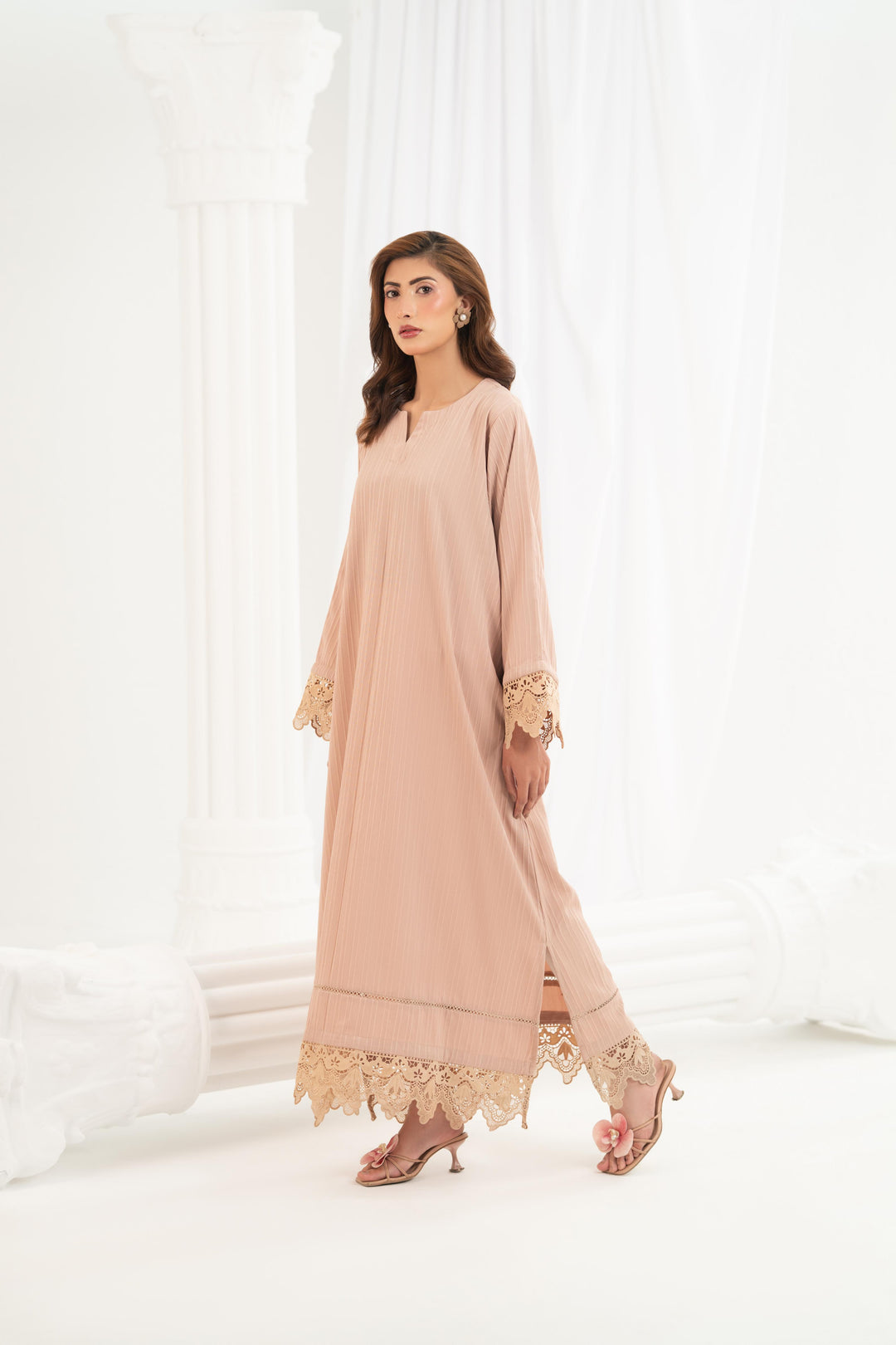Blush Lace Trim Kaftan