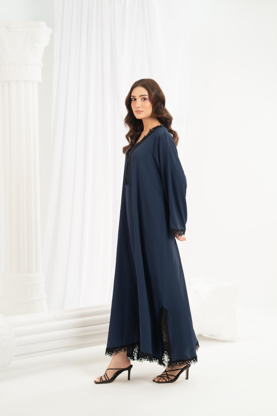 Navy Lace Trim Kaftan