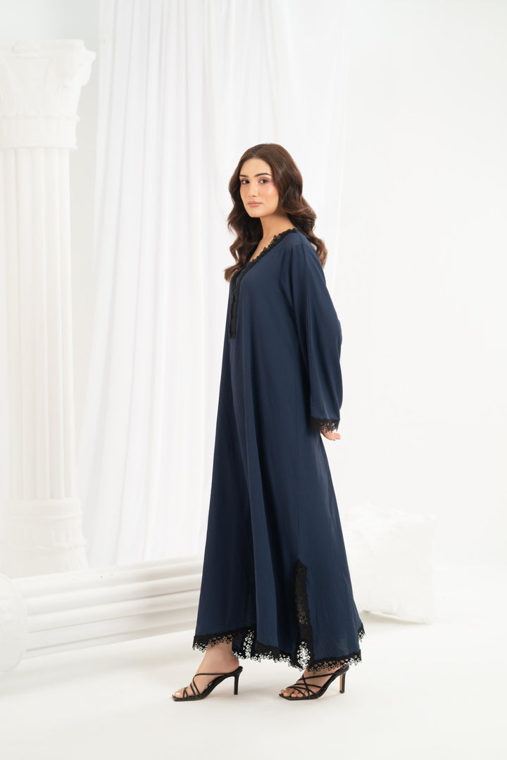 Navy Lace Trim Kaftan