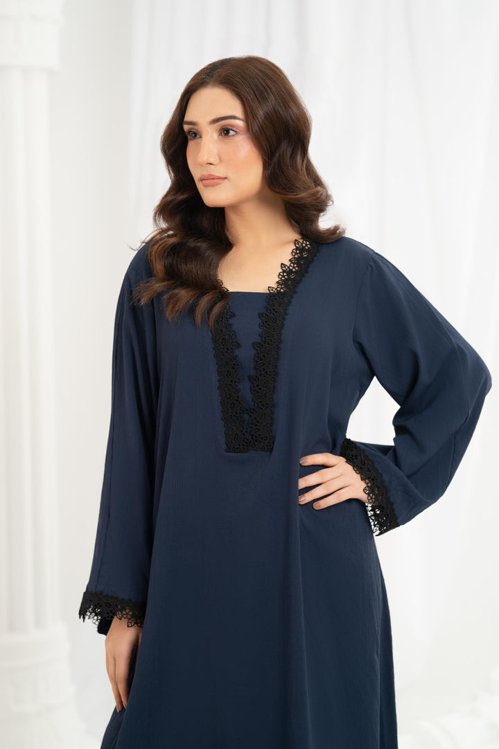 Navy Lace Trim Kaftan