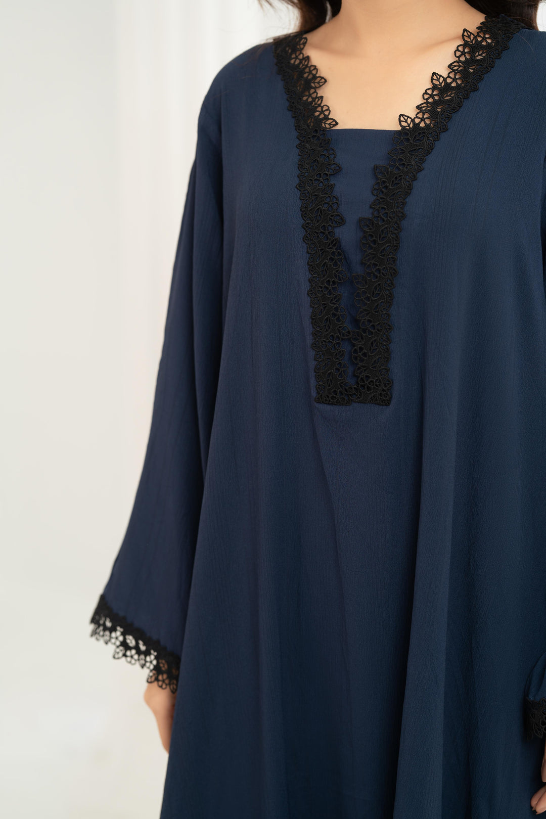 Navy Lace Trim Kaftan