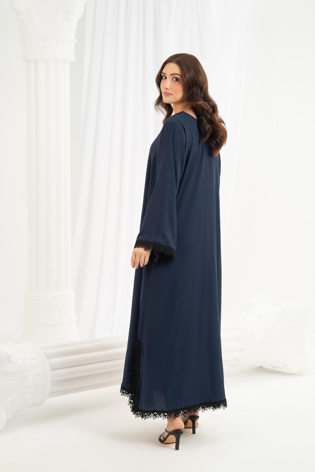 Navy Lace Trim Kaftan