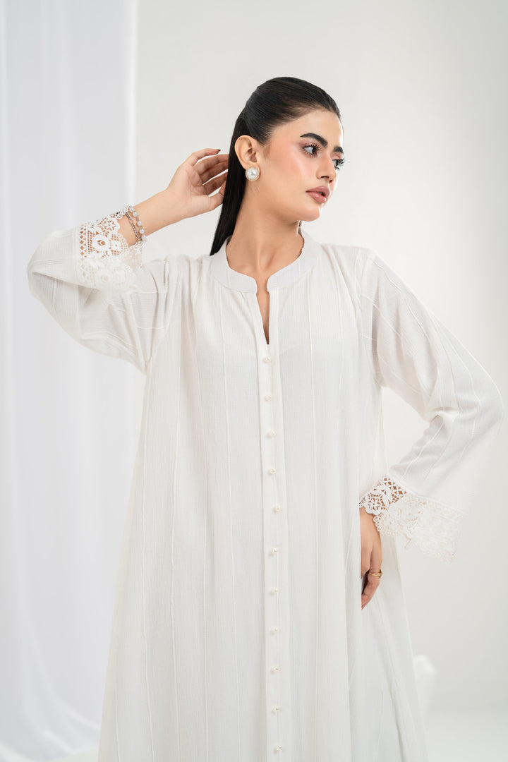 Ivory Self Stripe Dress