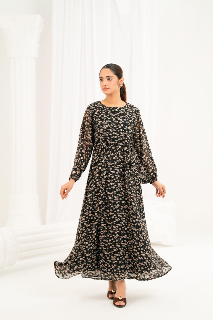 Print Ditsy Belted Dress