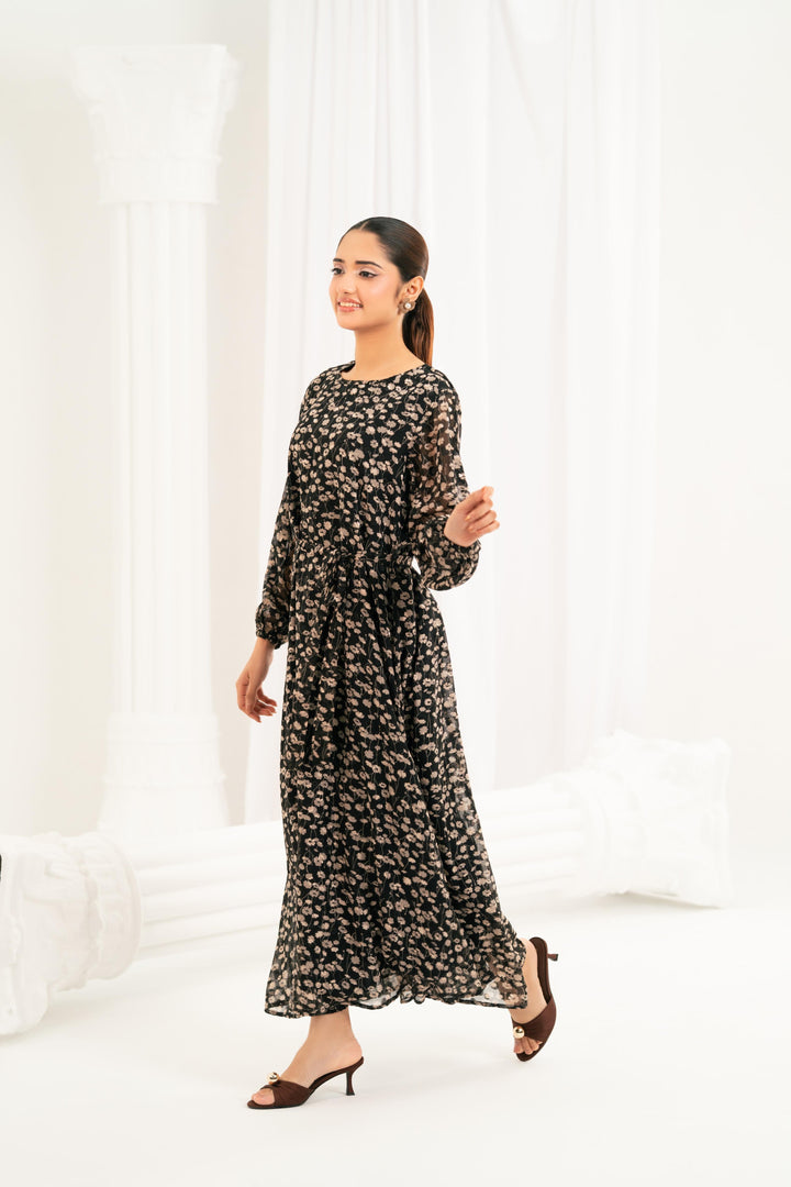 Print Ditsy Belted Dress