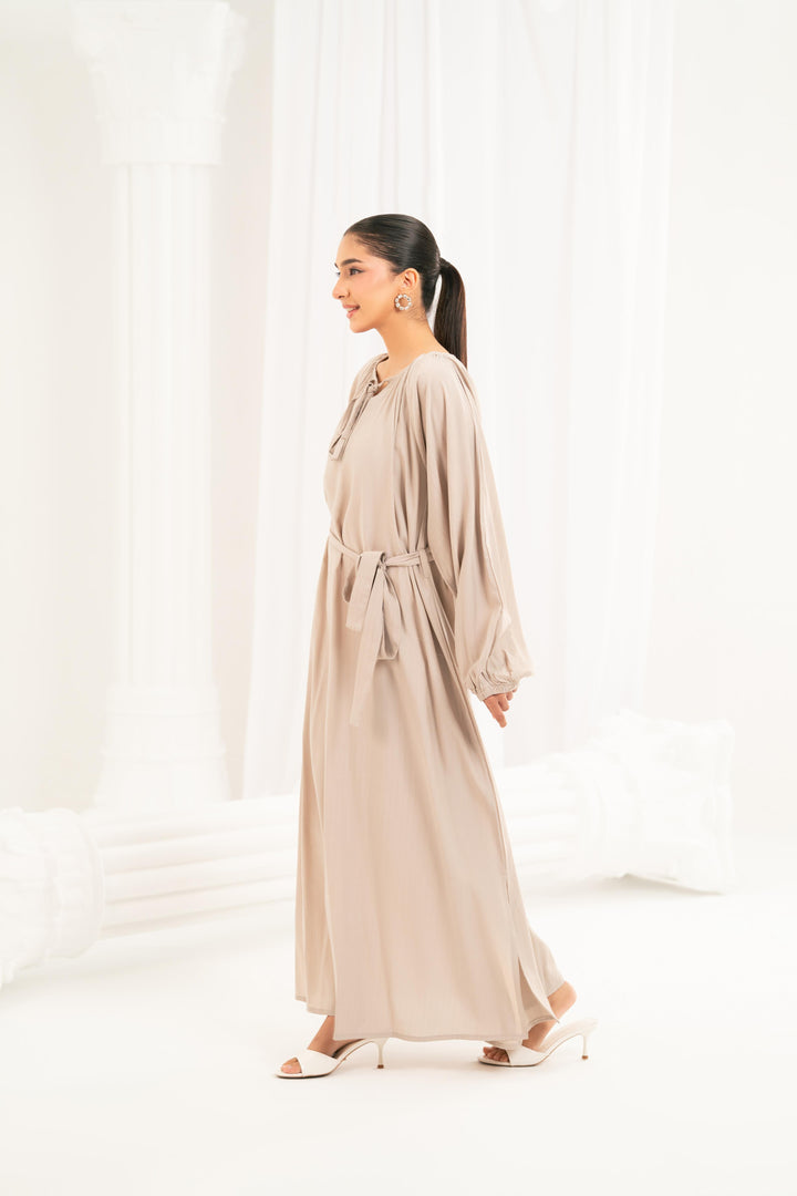 Taupe Tie Neck Dress