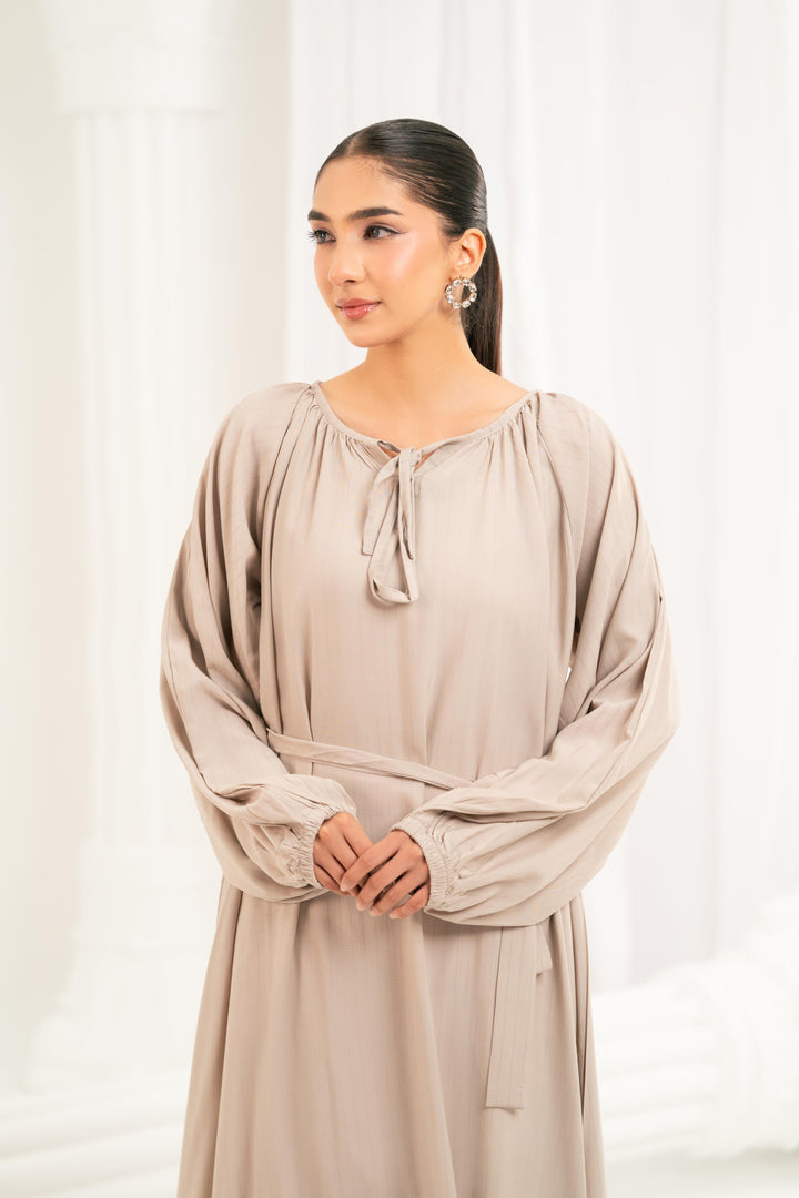 Taupe Tie Neck Dress