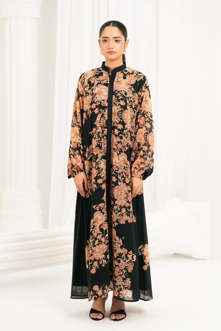 Black and Peach Floral Dress