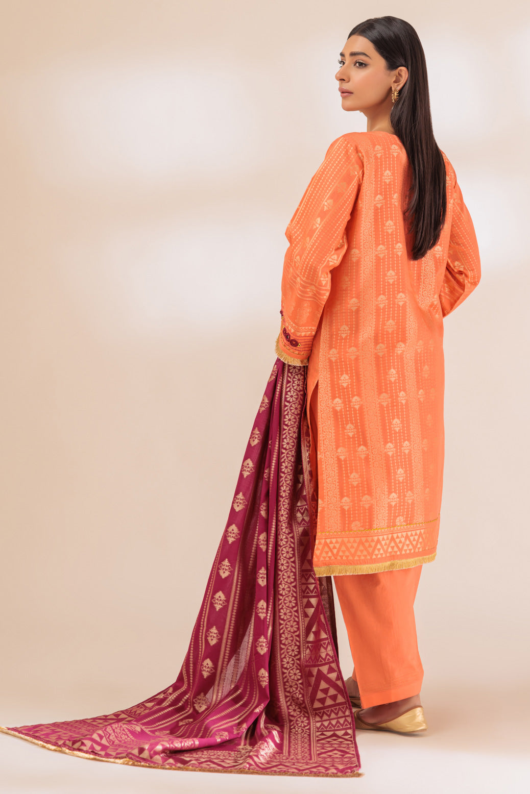 Jacquard Coral 3 Piece Stitched Suit - Bonanza