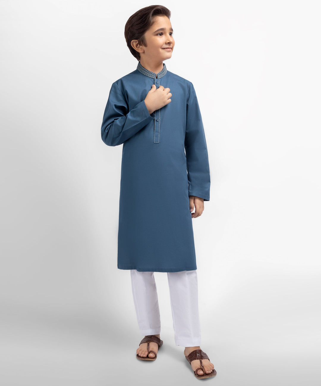 Cotton Pigeon Blue Kurta - J. Junaid Jamshed