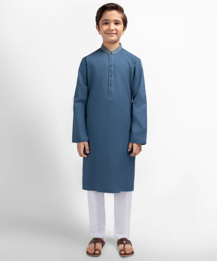 Cotton Pigeon Blue Kurta - J. Junaid Jamshed