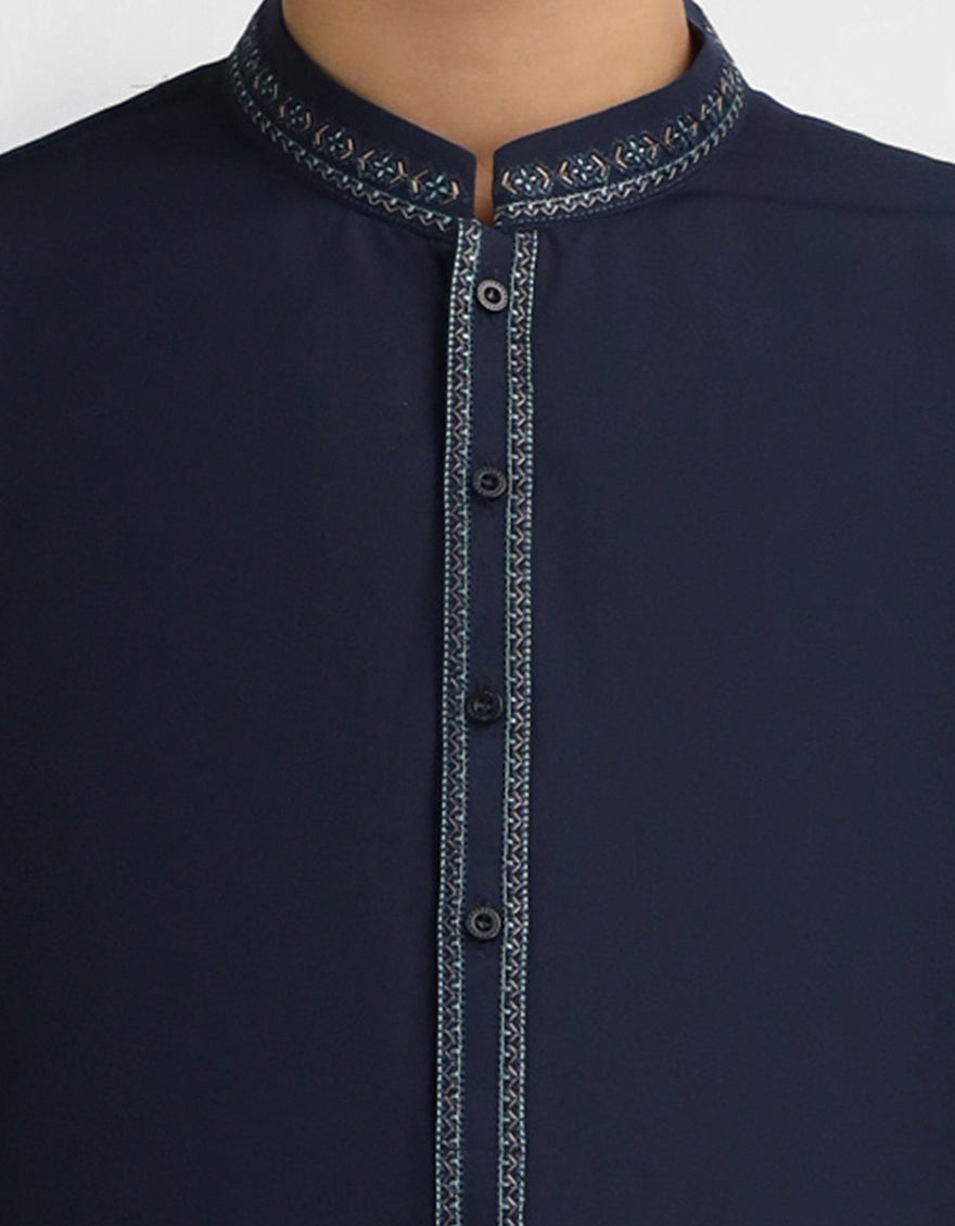 Cotton Navy Blue Kurta - J. Junaid Jamshed