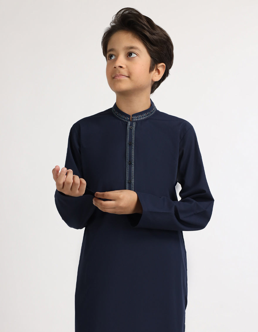 Cotton Navy Blue Kurta - J. Junaid Jamshed