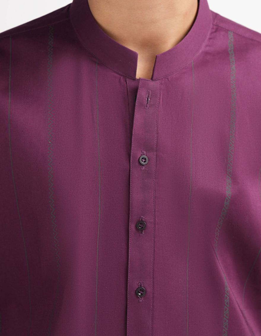 Cotton Maroon Kurta - J. Junaid Jamshed